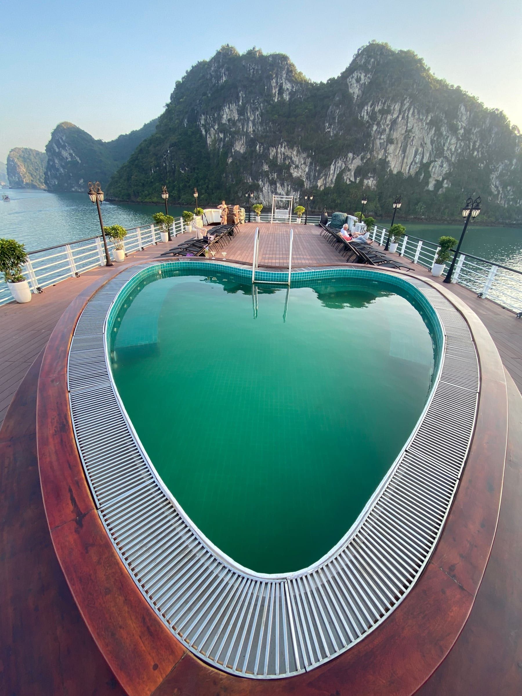 The heart-shaped pool on the Aspira Cruise sundeck, seen from above