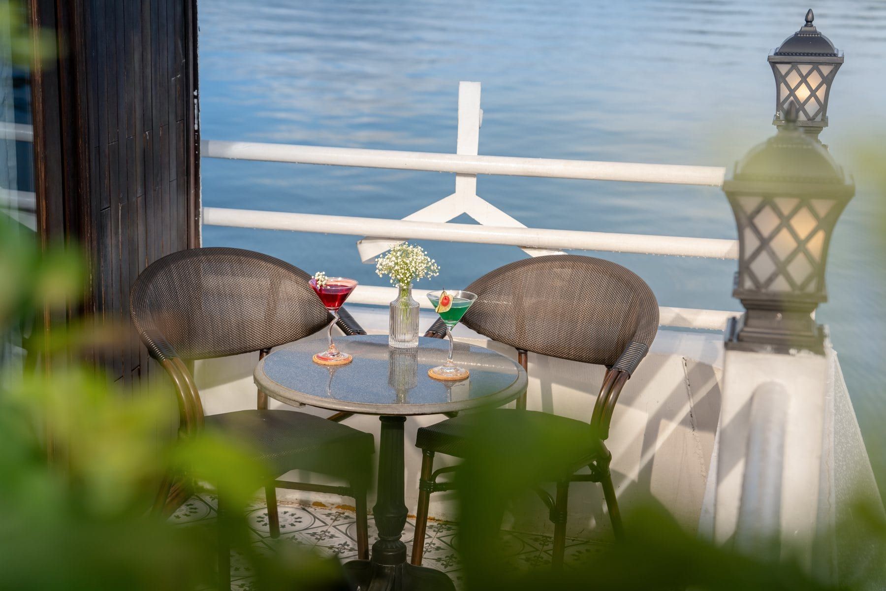 The interior of a Premium Terrace cabin looking out to its terrace