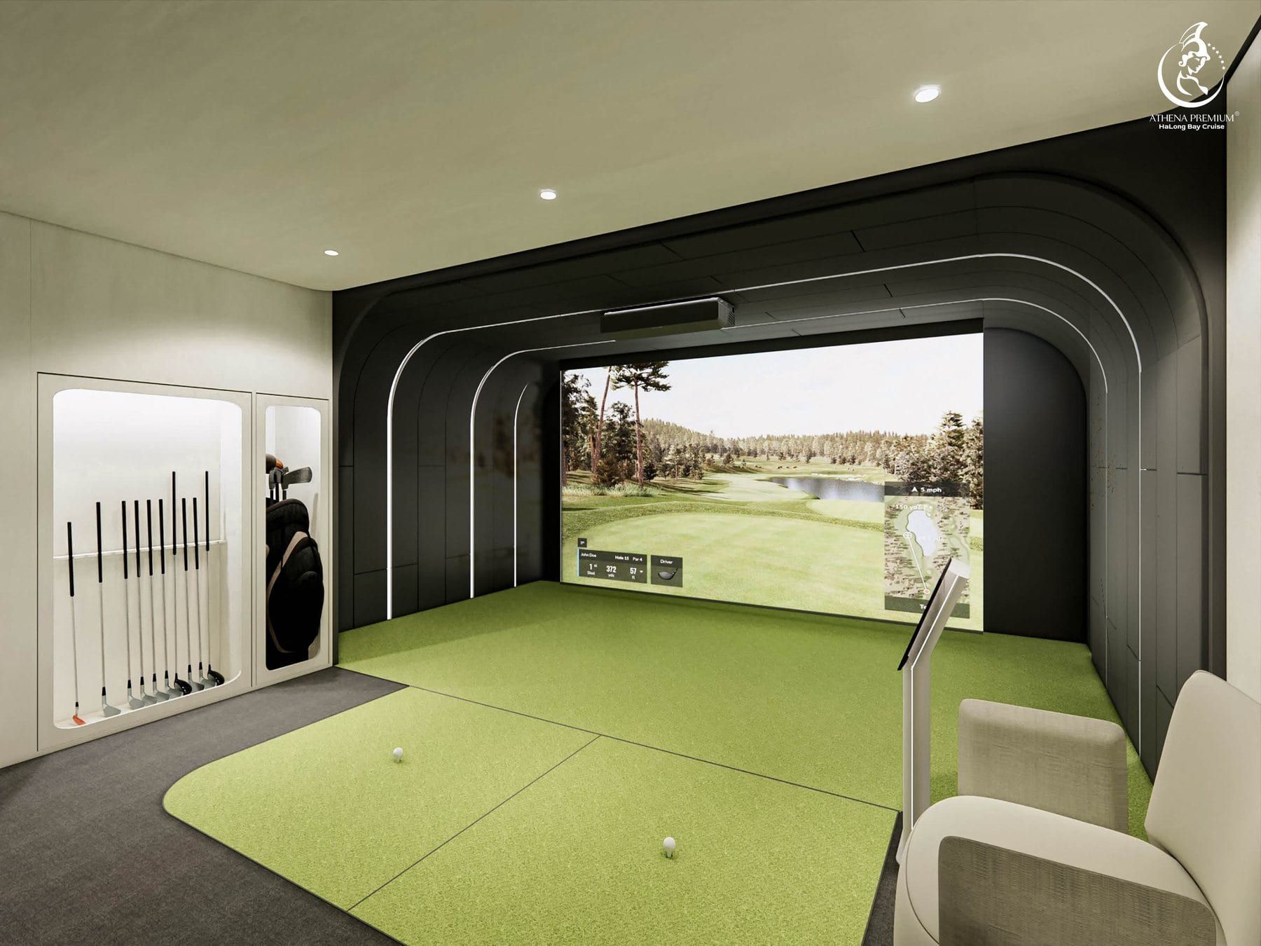 Render of the virtual 3D golf simulator bay