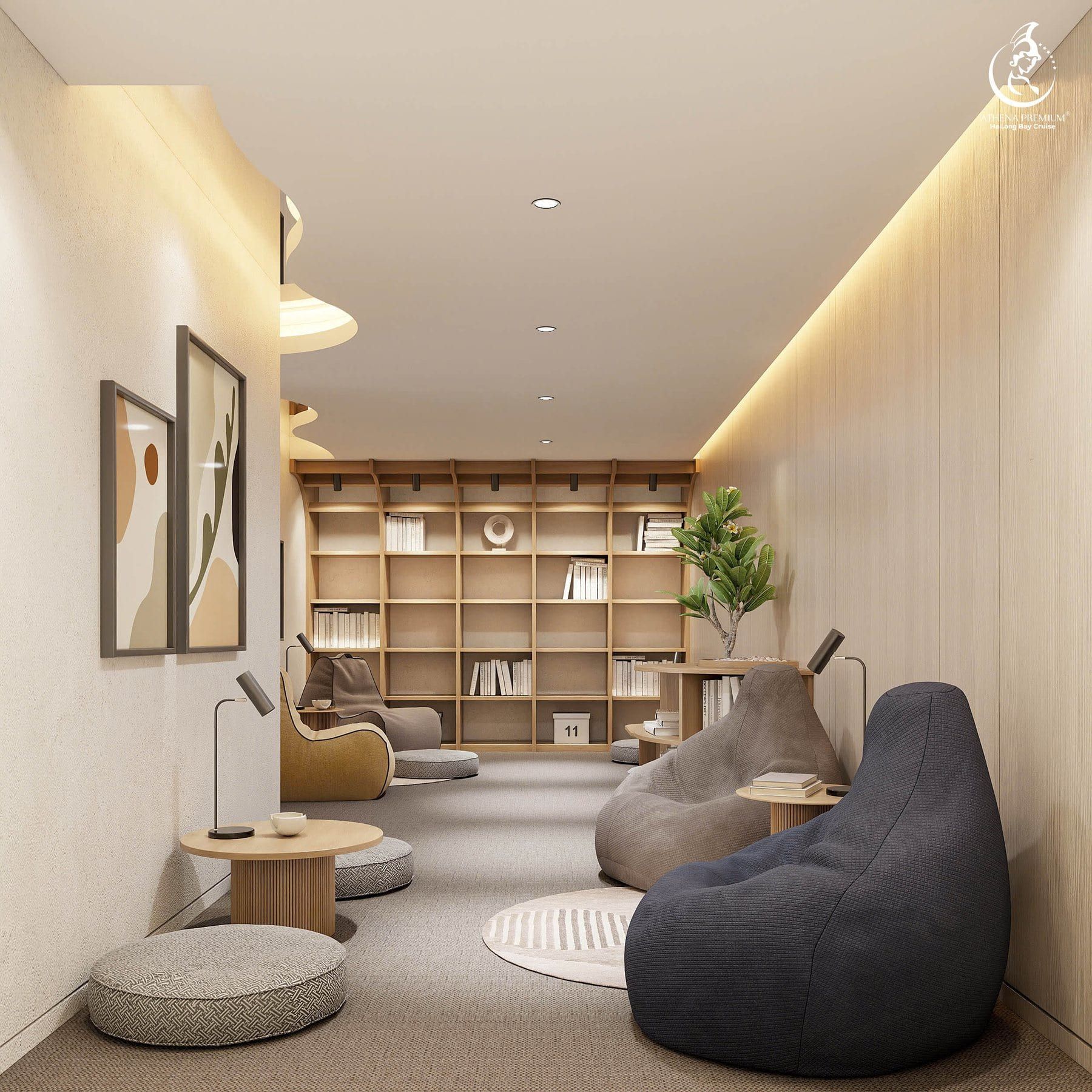 Render of the library and reading nook