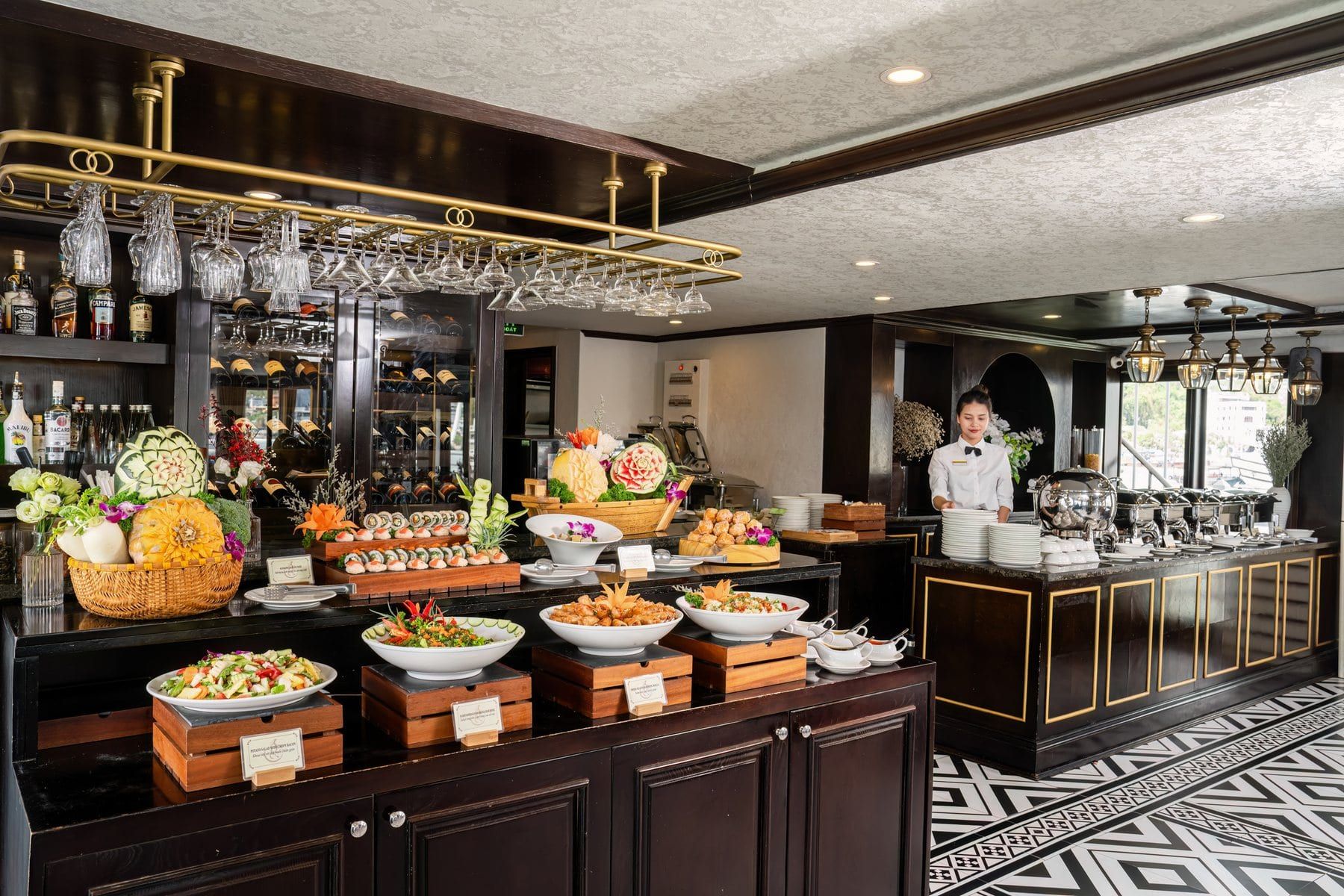 The buffet counter laid out in the Athena Royal restaurant