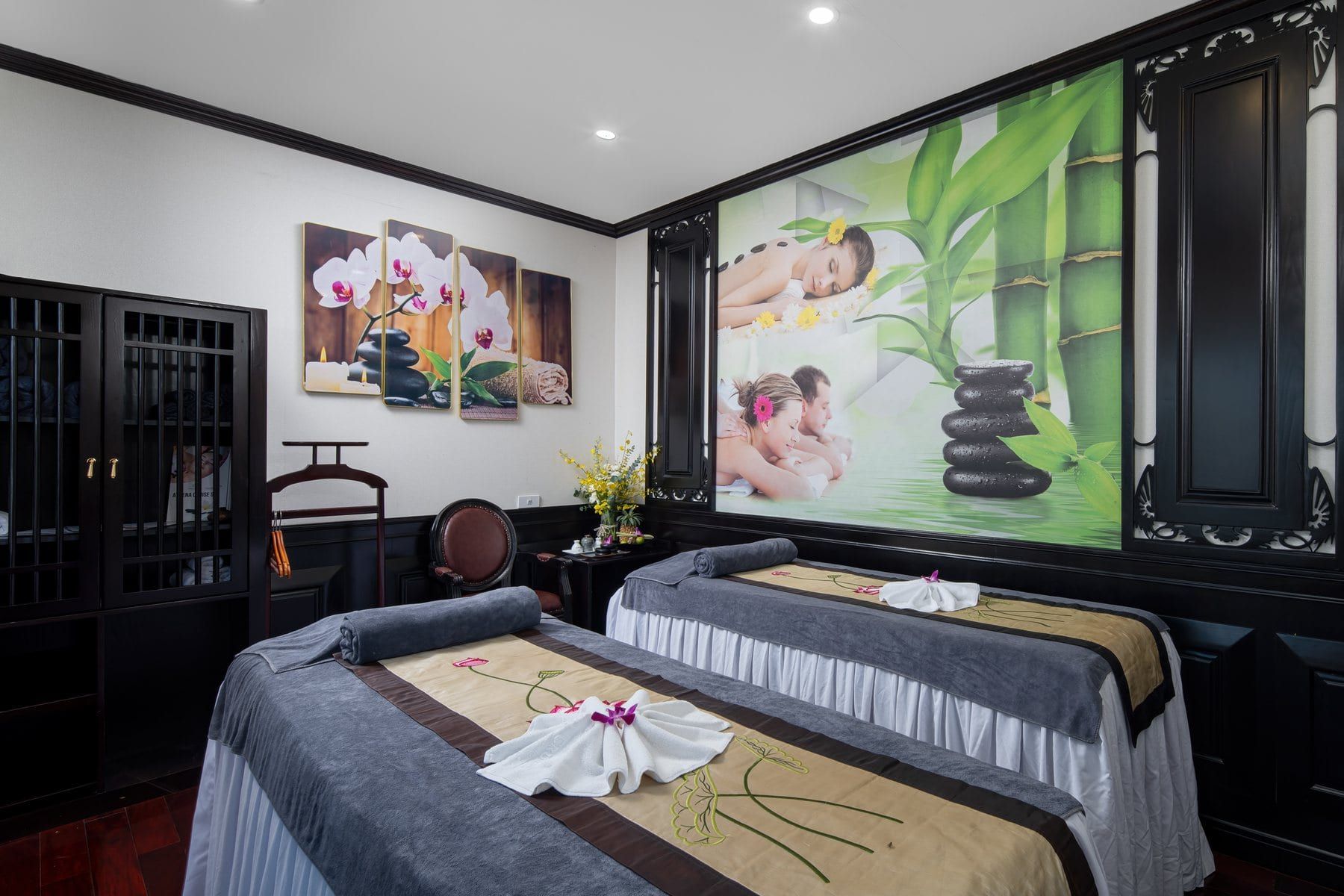 A massage bed laid out in the Athena Royal spa