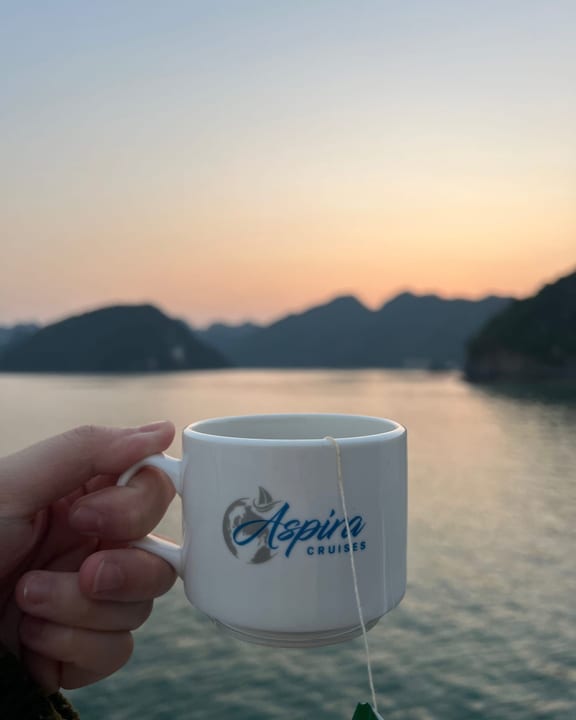 A morning drink on the Aspira Cruise deck as the sun comes up