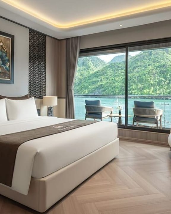 An Azura double cabin with the bay framed floor to ceiling